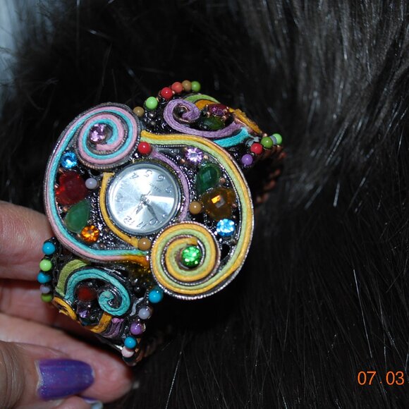 New Multi Stone Tone Hinged Bangle Watch - Picture 1 of 4